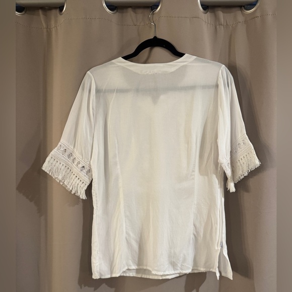 Serviano White Embroidered Top with Pink and Blue Accents - Picture 3 of 6